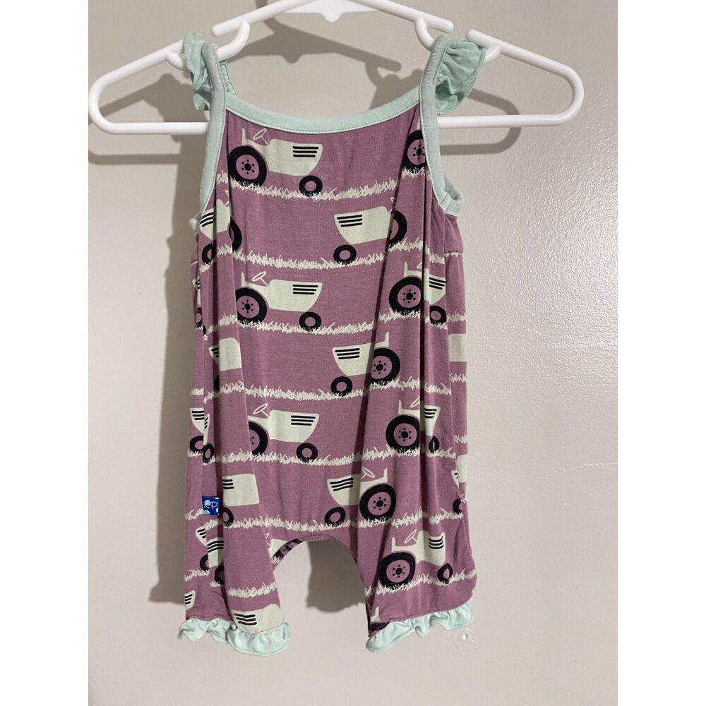 Kickee Pants Raisin Purple Tractor Short Ruffle Romper 0-3m